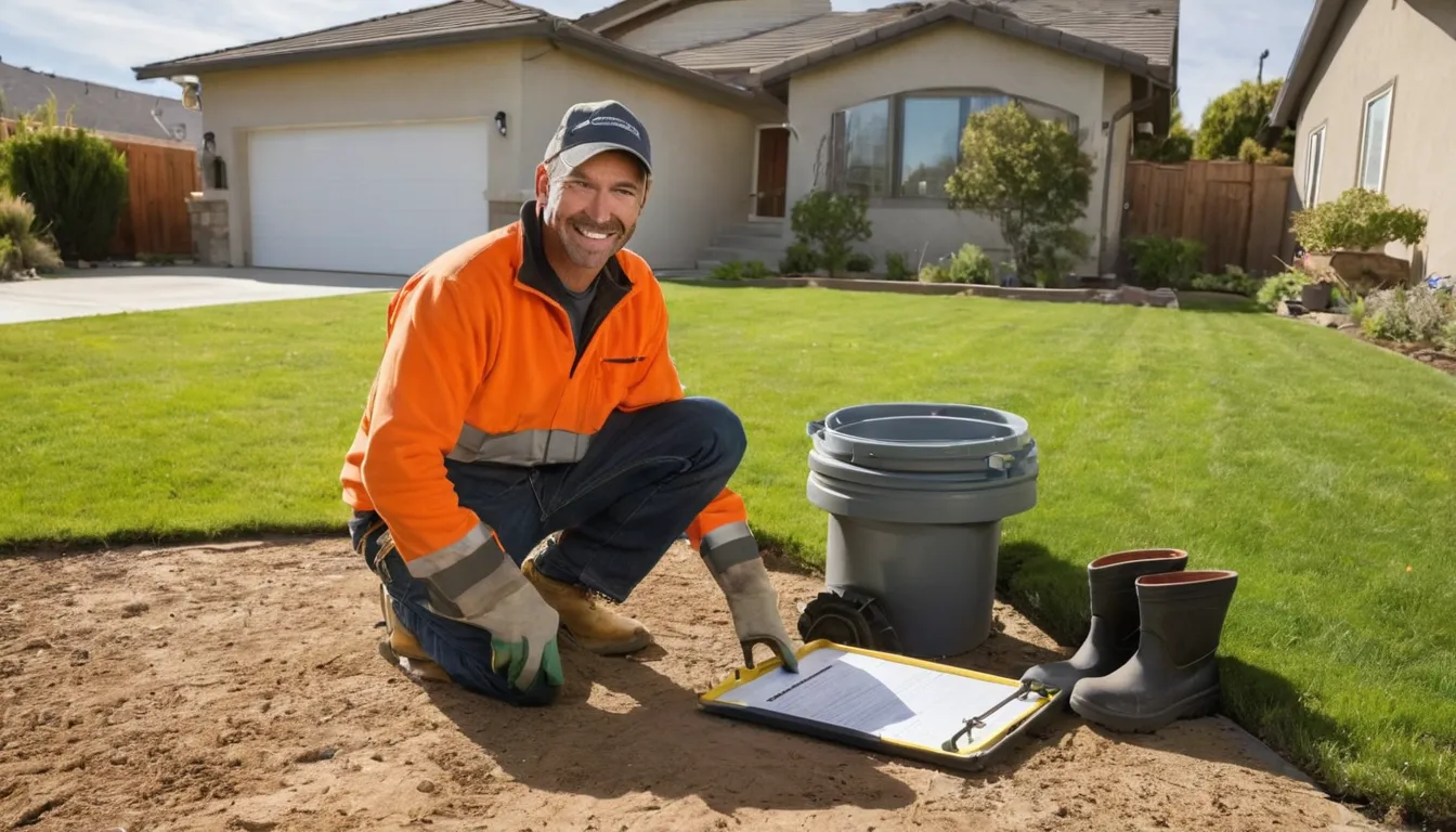 A local provider inspecting a septic access lid in a backyard in Danville